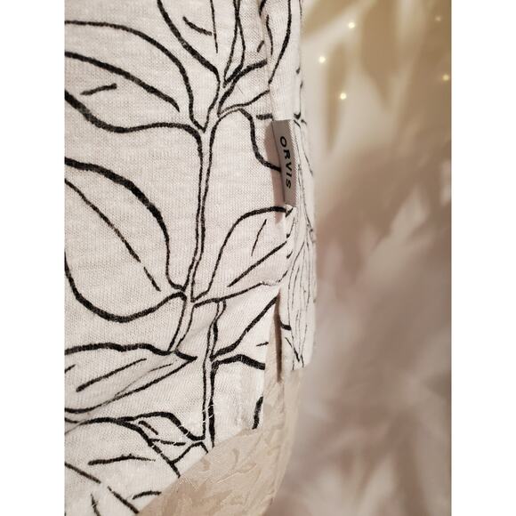 Orvis Womens Leaf Botanical Print Linen Scoop Neck Cap Sleeve Top Size M White - Picture 6 of 11